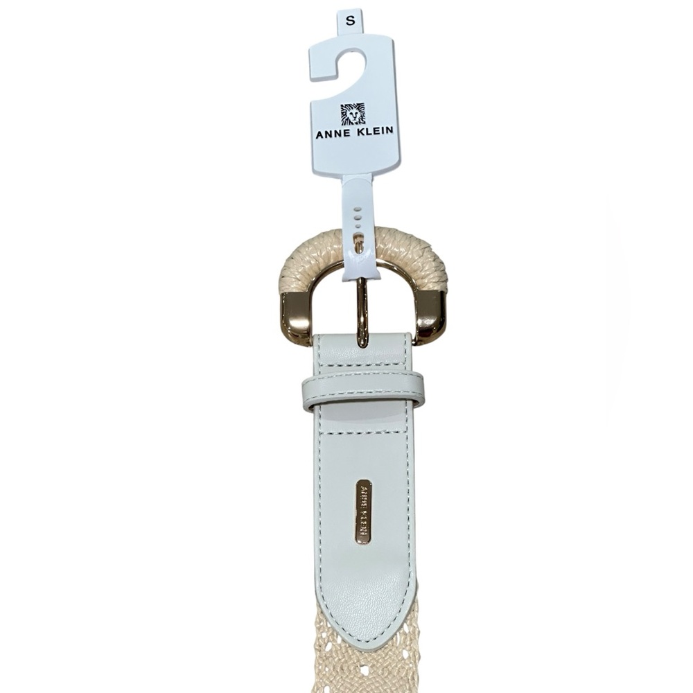 Anne Klein Cream Woven Waist Belt with Gold Buckle - Picture 3 of 6